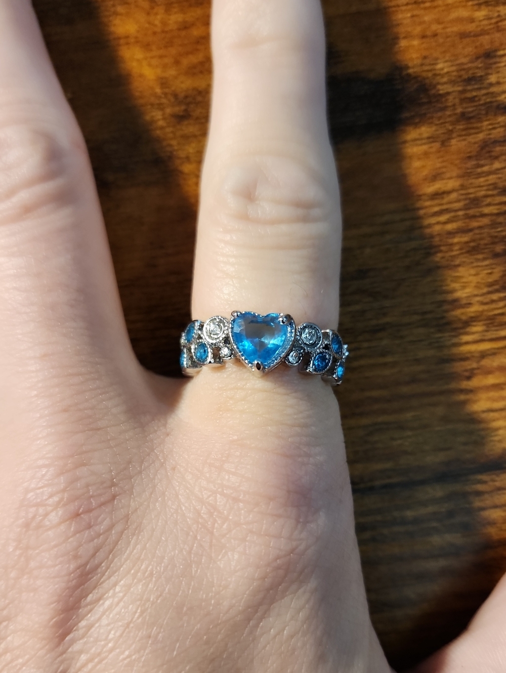 1PC Cute Women's Fashion Silver Plated Zirconia Baby Blue Heart Ring With Rhine